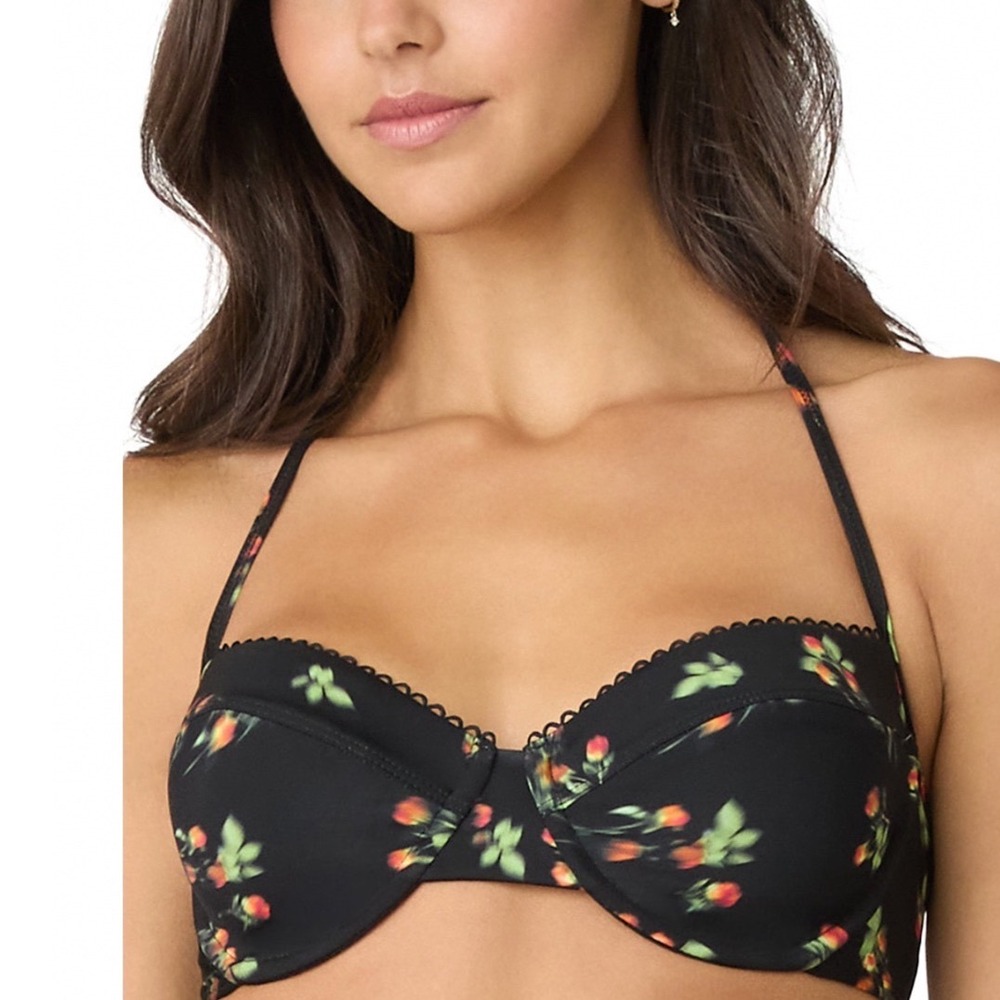 Shoshanna Blurred Floral Underwire Bikini Top Jet Red Size A Halter Sweetheart
